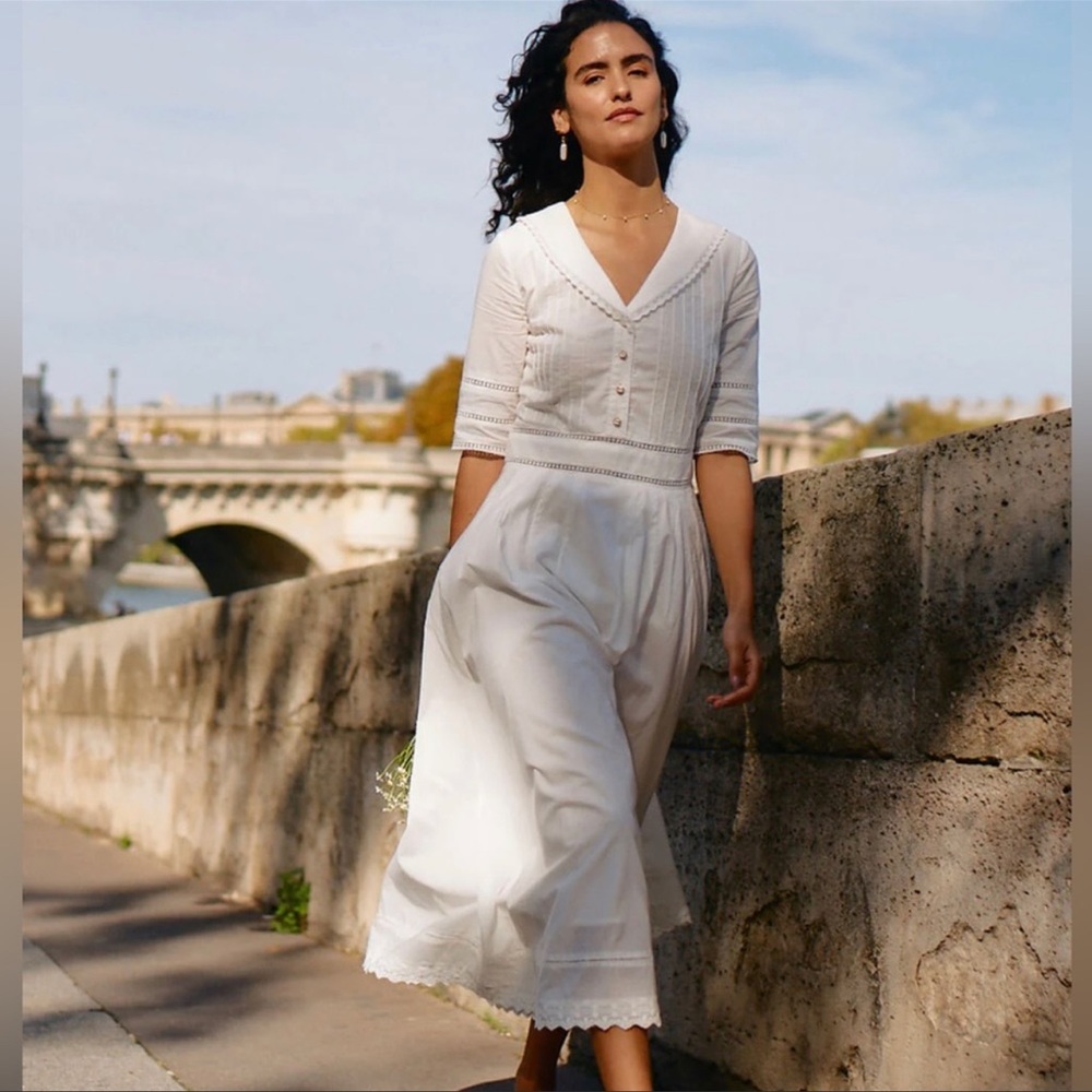 Simple Retro Fiona White Cotton Midi Dress Size XS